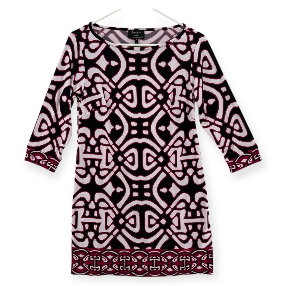 Laundry By Design Sheath Dress Womens 2P Petite Geo‎ Print Stretch 3/4 Sleeve